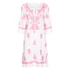 NOLOGO-CHIC WOMEN'S WHITE HARRIET DRESS WITH PINK HAND EMBROIDERY