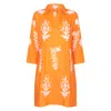 Nologo-chic Women's Yellow / Orange Short Tourist Dress Satsuma With White Embroidery Cotton In Yellow/orange