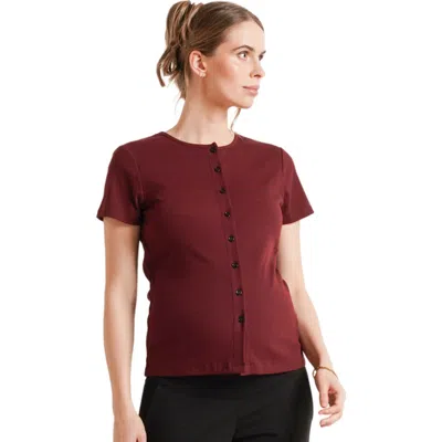 Nom Maternity Avery Button-front Maternity & Nursing Ribbed Tee In Burgundy