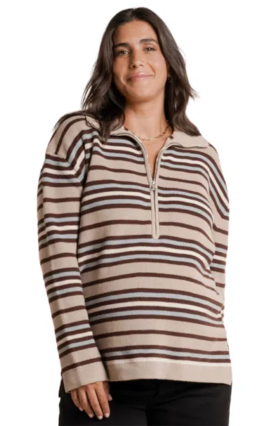 Nom Maternity Blaire Maternity Half-zip Sweater In Ice Stripe