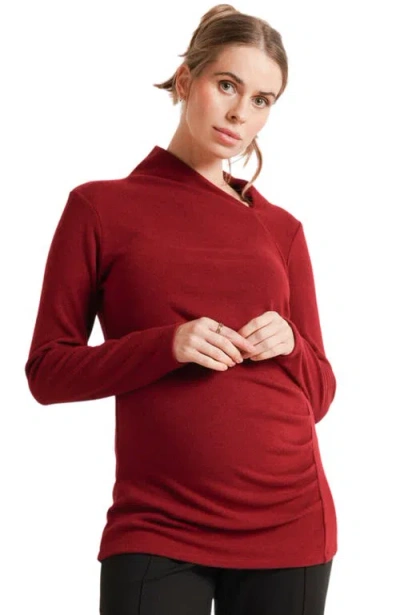 Nom Maternity Claire Asymmetric Neck Maternity Sweater In Red