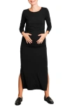 Nom Maternity Curve Ruched Long Sleeve Maternity Maxi Dress In Black