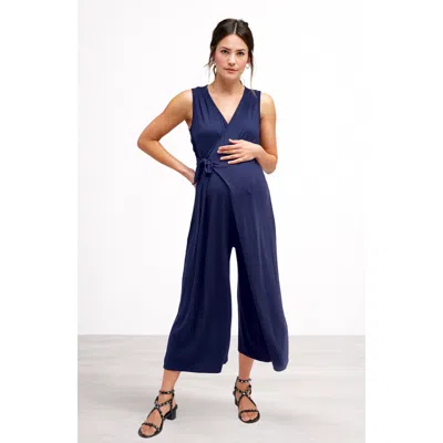 Nom Maternity Francesca Maternity & Nursing Cropped Jumpsuit In Blue