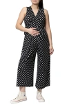 Nom Maternity Francesca Wide Leg Maternity/nursing Jumpsuit In Black W/white Dot