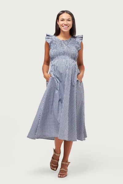 Nom Maternity Harper Smocked During + After Dress In Blue