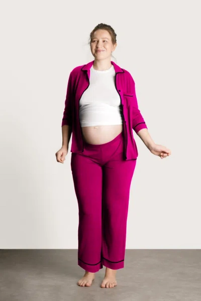 Nom Maternity Heart On My Sleeve Maternity Pajama Set In Pink