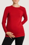 Nom Maternity Liv Long Sleeve Crew Neck Tee In Red