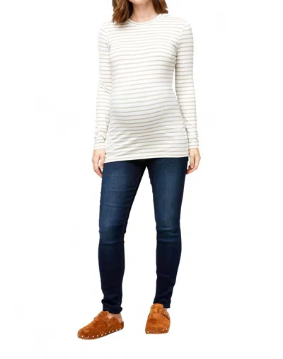 Nom Maternity Liv Long Sleeve Tee In Oatmeal Stripe In White