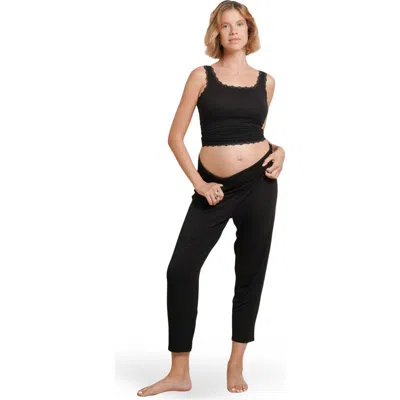Nom Maternity Max Tapered Over-the-belly Maternity Lounge Pants In Black