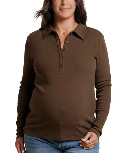 Nom Maternity Paige Polo Nursing Tee In Brown