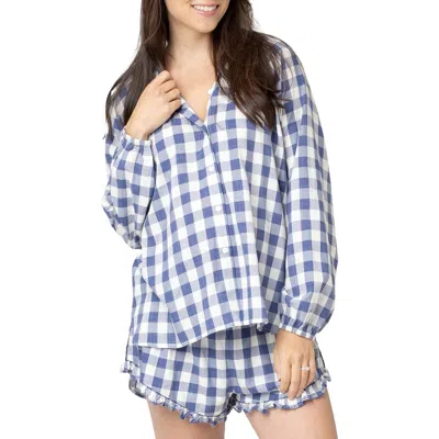 Nom Maternity Provence Print Maternity Shirt In Navy/white Plaid