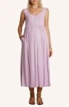 Nom Maternity Ribbed Modal Henley Dress In Lavender