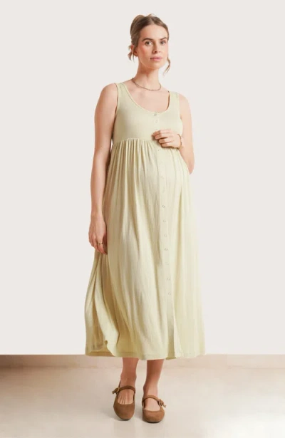Nom Maternity Ribbed Modal Henley Dress In Black