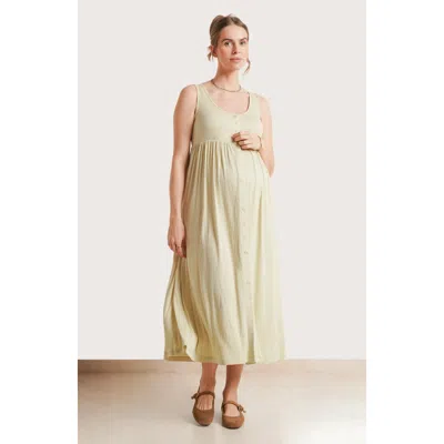 Nom Maternity Ribbed Modal Henley Dress In Yellow