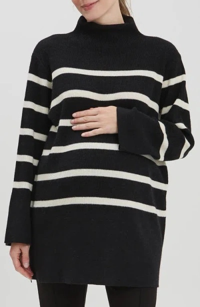 Nom Maternity Sarabeth Stripe Tunic Sweater In Black And White Stripe