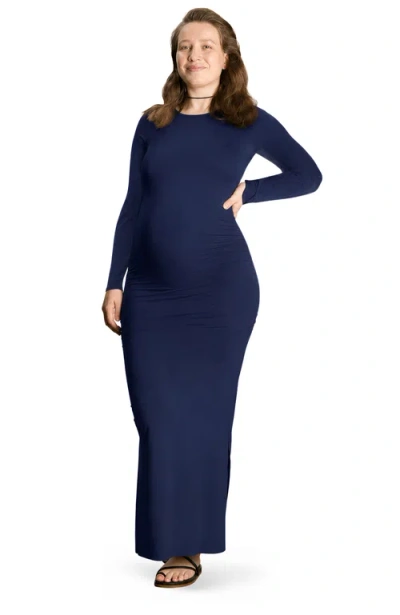 Nom Maternity The Curve Ruched Maternity Maxi Dress In Blue