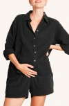 Nom Maternity The Easy Maternity Button-up Shirt In Black
