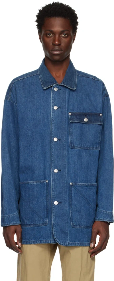Noma T.d. Blue Button Up Denim Coat In Indigo