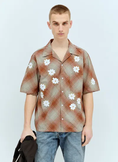 Noma T.d. Hand-embroidery Ombre Plaid Shirt In Brown