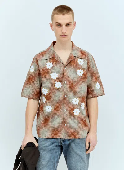 Noma T.d. Hand-embroidery Ombre Plaid Shirt In Brown