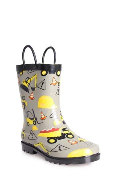 Nomad Kids' Splashy Rain Boot In Grey Construction Trucks