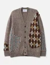 Nòmarhythm Textile Argyle &amp; Check Mix Cardigan In Brown
