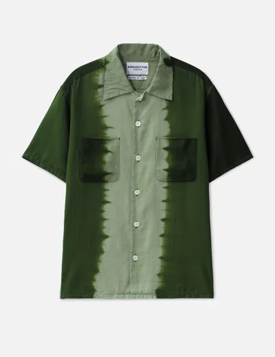 Nòmarhythm Textile Hand Dye Open Collar Ss Shirt In Green