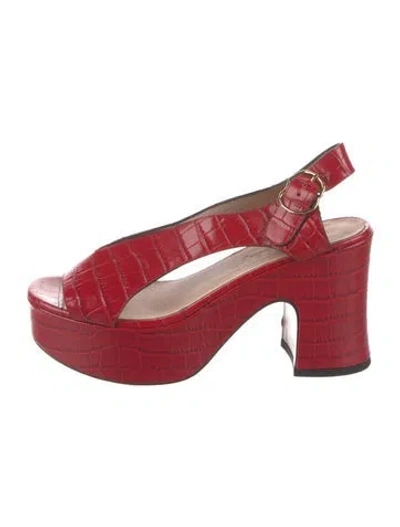 Pre-owned Nomasei Embossed Leather Slingback Sandals In Red