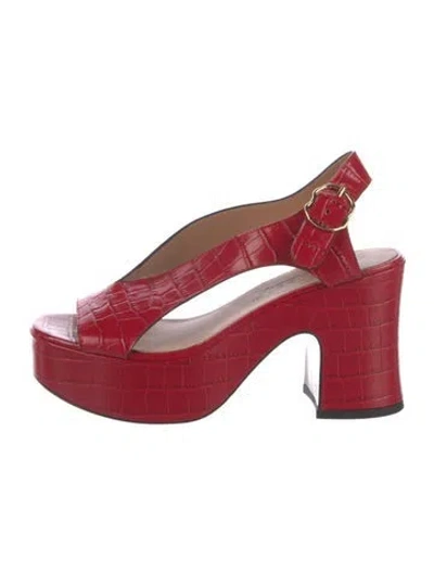 Pre-owned Nomasei Embossed Leather Slingback Sandals In Red