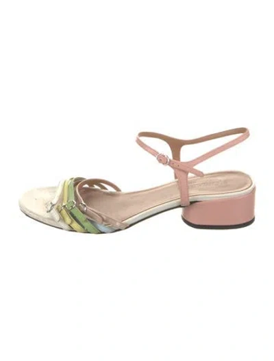 Pre-owned Nomasei Leather Colorblock Pattern Sandals In Pink