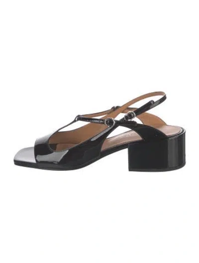Pre-owned Nomasei Patent Leather T-strap Sandals In Black
