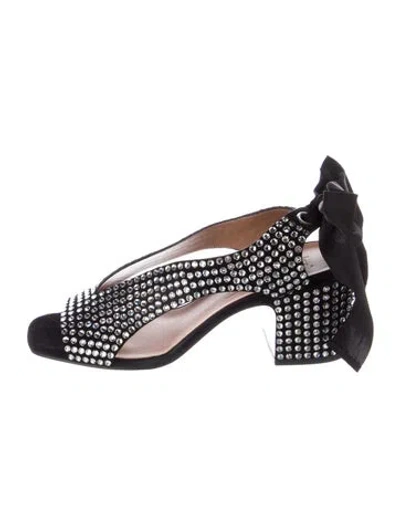 Pre-owned Nomasei Suede Crystal Embellishments Sandals In Black