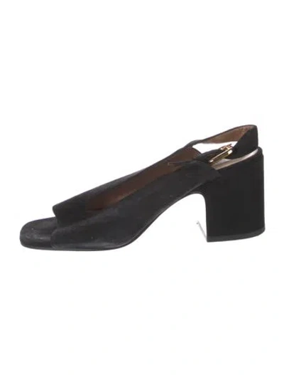 Pre-owned Nomasei Suede Slingback Sandals In Black