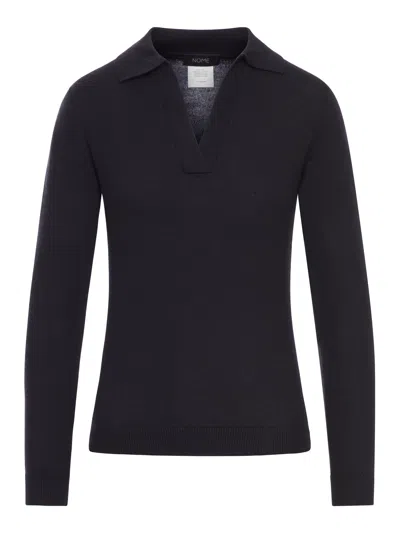 Nome By Gransasso Long-sleeved Wool Polo Shirt In Black