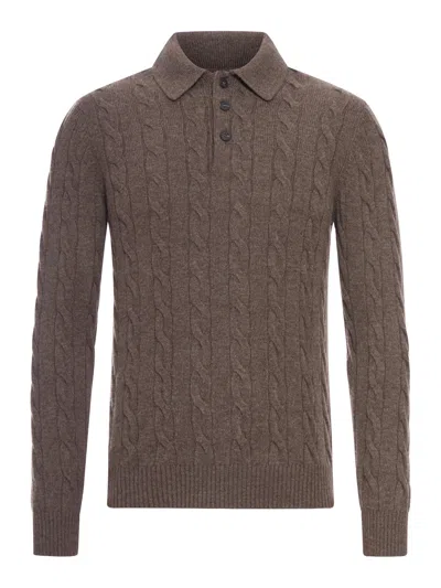Nome By Gransasso Polo Shirt With Woven Pattern In Brown