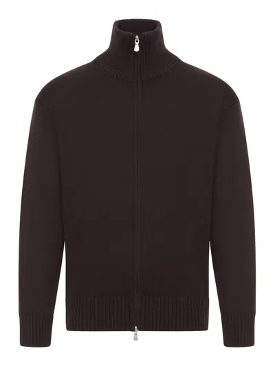 Nome By Gransasso Relaxed Fit 3-yard Full Zip Sweater In Burgundy