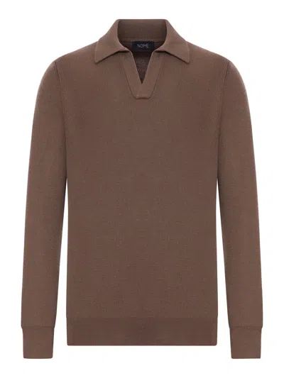 Nome By Gransasso V-neck Polo Shirt In Brown