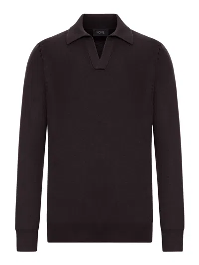 Nome By Gransasso V-neck Polo Shirt In Brown