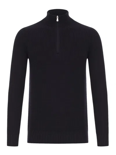 Nome By Gransasso Wool Turtleneck Sweater With Zip In Black