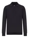 Nome By Gransasso Wool Zip-up Polo In Black