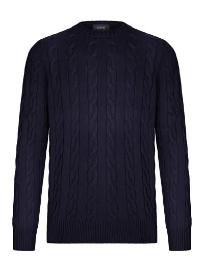 Nome G Crew Neck Cable Knit Sweater In Blue