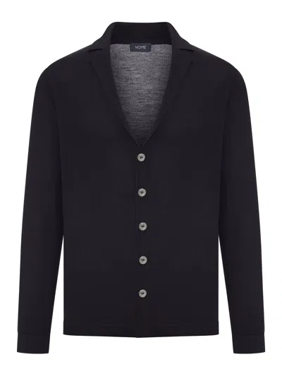 Nome G Fine Knit Cardigan With Lapel Collar In Black