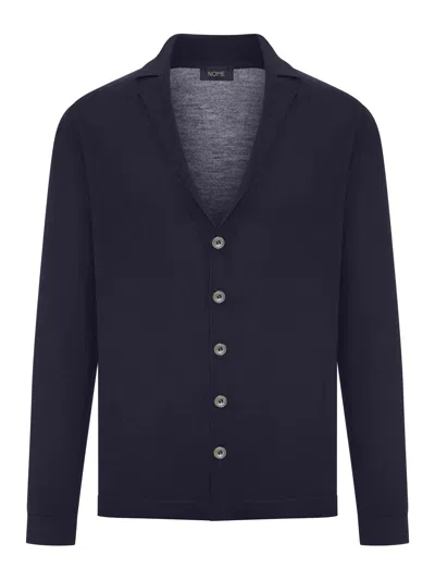 Nome G Fine Knit Cardigan With Lapel Collar In Blue