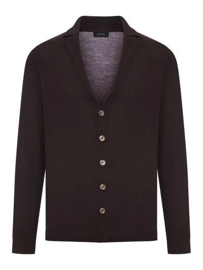 Nome G Fine Knit Cardigan With Lapel Collar In Brown