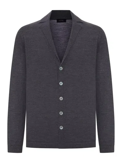 Nome G Fine Knit Cardigan With Lapel Collar In Grey