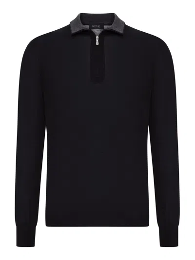 Nome G Fine Knit Polo Sweater With Zip In Black