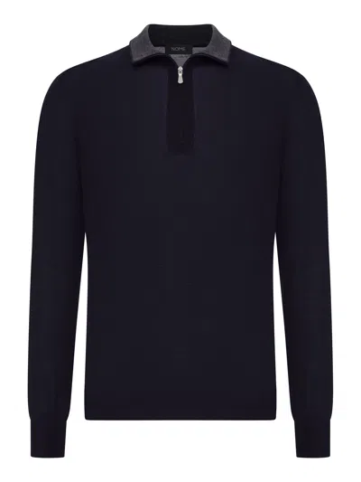 Nome G Fine Knit Polo Sweater With Zip In Blue