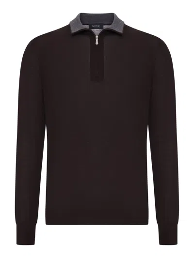 Nome G Fine Knit Polo Sweater With Zip In Brown