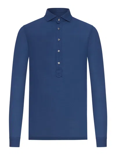 Nome G Long-sleeved Polo Shirt In Lightweight Cotton In Blue