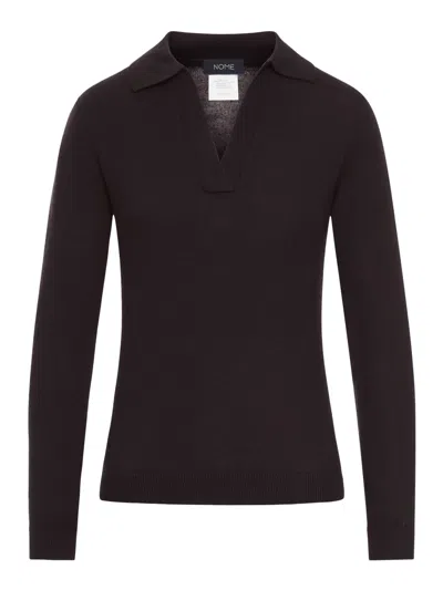 Nome G Long-sleeved Wool Polo Shirt In Brown